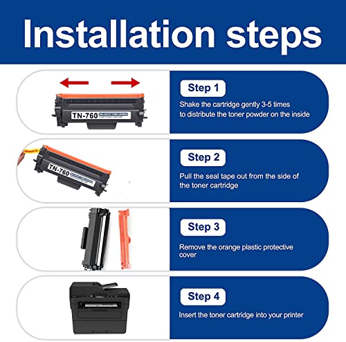 [3,500 Pages High Yield] Compatible TN-760 TN760 Toner Cartridge: Replacement for Brother TN760 Toner MFC-L2710DW MFC-L2750DW HL-L2350DW MFC-L2717DW DCP-L2550DW Printer TN7601PK Toner