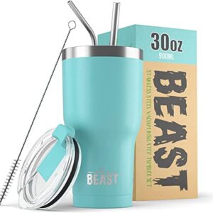 Beast 30 oz Tumbler Stainless Steel Vacuum Insulated Coffee Ice Cup Double Wall Travel Flask (Aquamarine Blue)