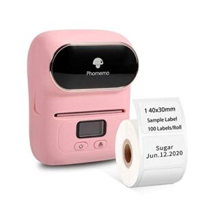 phomemo m110 label maker- portable mini bluetooth thermal label printer apply to labeling, office, cable, retail, barcode and more, compatible with android & ios system, with 1 40×30mm label, pink
