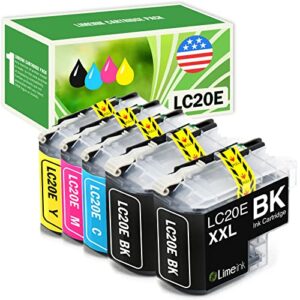 limeink compatible ink cartridges replacement for brother lc20e ink cartridges lc20e for brother printer ink mfc-j985dw j5920dw j775dw j985dwxl for brother lc20em ink cartridge (bk/c/m/y) 5 pack