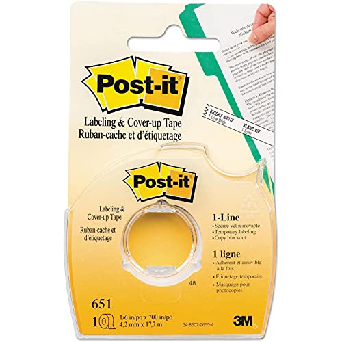 Post-it 651 Labeling & Cover-Up Tape, Non-Refillable, 1/6-Inch X 700-Inch Roll