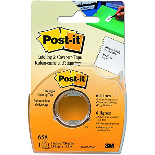 Post-it 651 Labeling & Cover-Up Tape, Non-Refillable, 1/6-Inch X 700-Inch Roll