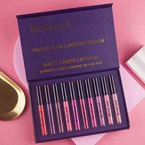 BestLand 10pcs/Set Matte Lipstick Lip Kit, Velvety Liquid Lipstick Waterproof Long Lasting Durable Nude Lip Gloss Beauty Cosmetics Gift Box Makeup Set Kit (10 Piece Set)