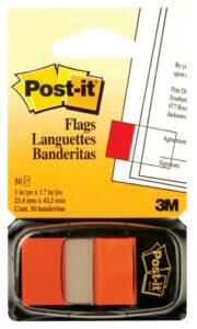 post-it flags, orange, 1-inch wide, 50/dispenser, 1-dispenser/pack