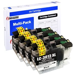 ink4work 4-pack black compatible replacement for brother lc3013xl lc-3013 lc3011 xl ink cartridge for use with mfc-j491dw mfc-j497dw mfc-j690dw mfc-j895dw (black x 4)