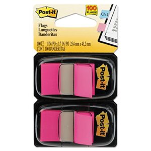 post-it 680bp2 standard page flags in dispenser, bright pink, 100 flags/dispenser