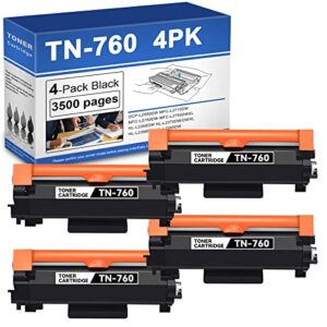 tink (4 pack) tn760 compatible tn-760 black high yield toner cartridge replacement for brother dcp-l2550dw mfc-l2710dw mfc-l2750dw mfc-l2750dwxl printer toner.