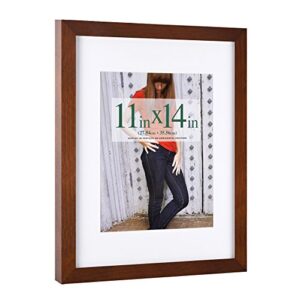 RPJC 11x14 Picture Frames Made of Solid Wood and High Definition Glass Display Pictures 8x10 with Mat or 11x14 Without Mat for Wall Mounting Brown