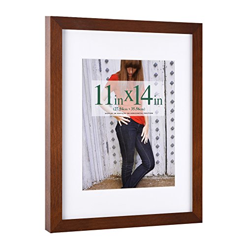 RPJC 11x14 Picture Frames Made of Solid Wood and High Definition Glass Display Pictures 8x10 with Mat or 11x14 Without Mat for Wall Mounting Brown