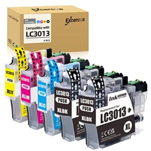 excercus 5 pack compatible ink cartridge replacement for brother lc3013 lc3011 lc-3013 high yield compatible with mfc-j491dw mfc-j497dw mfc-j895dw mfc-j690dw (2 black,1 cyan, 1 magenta, 1 yellow)