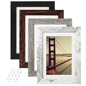 baijiali 5×7 picture frame distressed farmhouse wood pattern set of 4 with tempered glass,display 4×6 photos with mat or 5×7 without mat, horizontal and vertical formats for wall and table mounting,multicolour