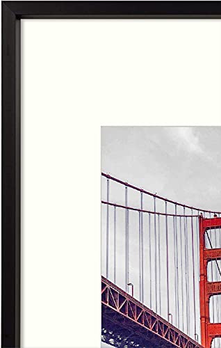 Frametory, 11x14 Aluminum Photo Frame with Ivory Color Mat for 8x10 Picture & Real Glass, Metal Picture Frame Collection (Black, 1-Pack)