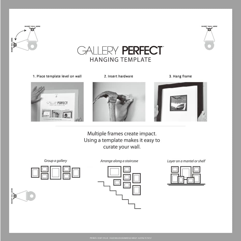 Gallery Perfect 9 Piece Black Square Photo Frame Gallery Wall Kit with Decorative Art Prints & Hanging Template