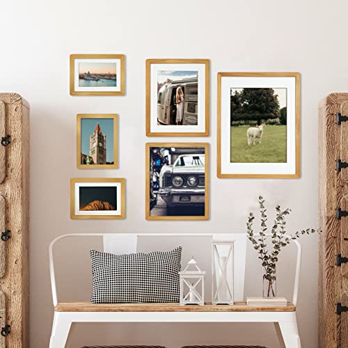 TRAHOME 11x14 Picture Frame,Solid Wood,3 Pack Photo Frames, Display Pictures 8.5x11 with Mat or 11x14 Without Mat, Gallery Wall Photo Frames-Brown