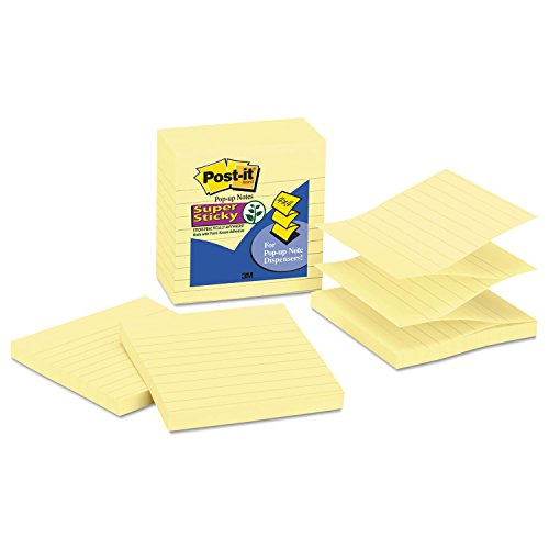 Post-It R440ywss Pop-Up Notes Refill, Lined, 4 X 4, Canary Yellow, 90-Sheet, 5/Pack