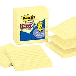 Post-It R440ywss Pop-Up Notes Refill, Lined, 4 X 4, Canary Yellow, 90-Sheet, 5/Pack