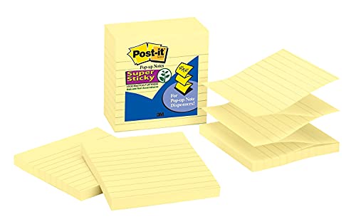 Post-It R440ywss Pop-Up Notes Refill, Lined, 4 X 4, Canary Yellow, 90-Sheet, 5/Pack