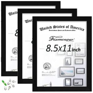 framenow 8.5×11 picture frames 3 pack,horizontal or vertical display,to wall and tabletop mounting,made of real high definition synthetic glass and solid frame to display certificate or pictures 8.5×11, black. hanging hardware included!