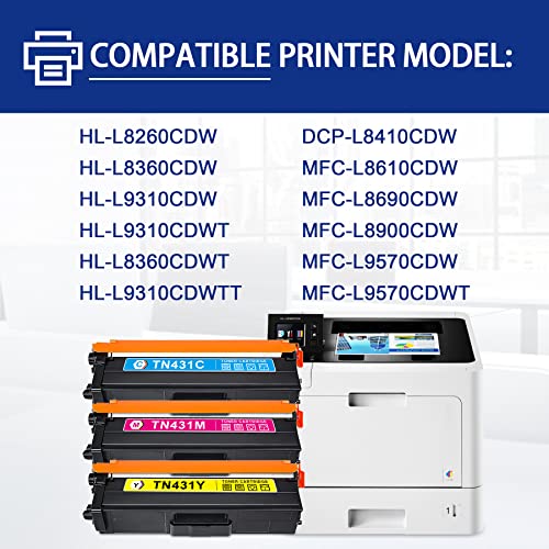 NUCALA TN-431 (TN431) 3PK: Cyan, Magenta, Yellow, Compatible TN-431C,TN431M,TN431Y Toner Cartridge Replacement for Brother TN4313PK to use with MFC-L8900CDW L8610CDW, HL-L8360CDW L8260CDW Printer Ink