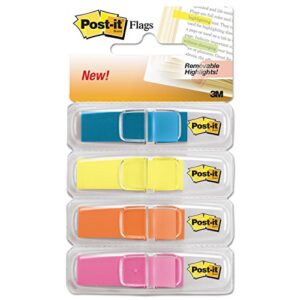 post-it flags highlighting page flags, 4 bright colors, 4 dispensers, 1/2 inch x 1 3/4 inch, 35/color