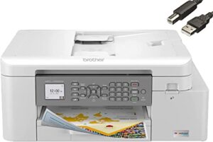 brother mfc-j4335dw inkvestment tank all-in-one color inkjet printer, print scan copy fax, auto duplex printing, wireless printing, 4800 x 1200 dpi, white, bundle with cefesfy printer cable