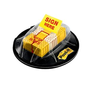 post-it flags, sign here, 200/high volume desk grip dispenser, 1 in wide, yellow (680-hvsh)
