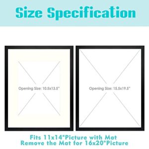 Frametory, 16x20 Picture Frame with Mat for 11x14 Picture- - High Definition Glass Wide Molding - Preinstalled Wall Mounting Hardware (Black, 1 Pack)