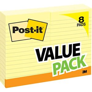 post it® notes, 4″ x 6″, lined, canary yellow, pack of 8 pads
