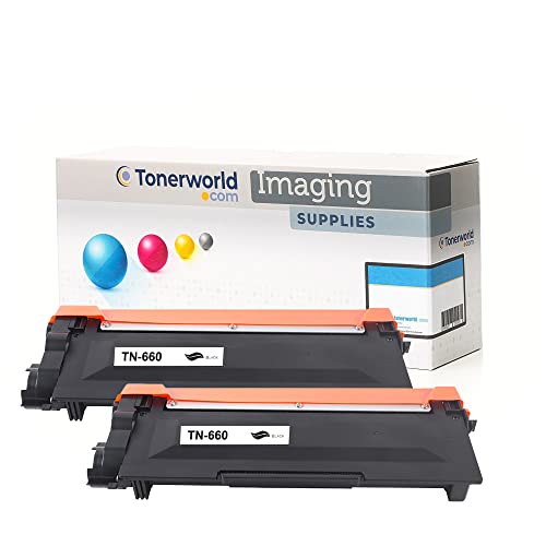 TonerWorld Compatible Black Toner Cartridge for Brother TN660 - 2 Pack