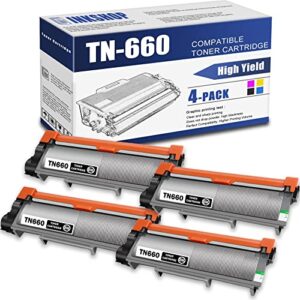 tn660 compatible tn-660 black high yield toner cartridge replacement for brother tn-660 hl-l2300d hl-l2305w mfc-l2680w mfc-l2685dw dcp-l2520dw dcp-l2540dw toner.(4 pack)