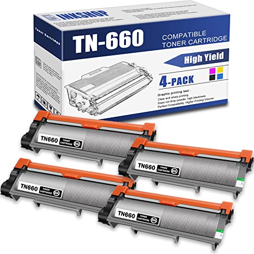 TN660 Compatible TN-660 Black High Yield Toner Cartridge Replacement for Brother TN-660 HL-L2300D HL-L2305W MFC-L2680W MFC-L2685DW DCP-L2520DW DCP-L2540DW Toner.(4 Pack)