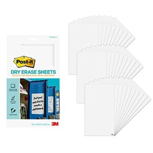 post-it dry erase sheets, 30 sheets/pack, instant whiteboard, 7 in x 11.3 in (defsheets-30pk)