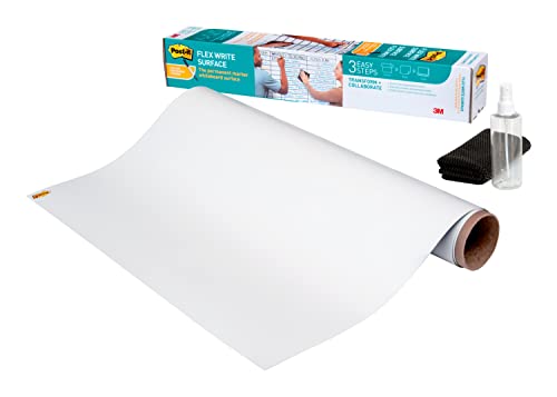 Post-it Flex Write Surface, Permanent Marker Wipes Away with Super-Hydrophilic Technology, 3 ft x 2 ft, White Dry Erase Whiteboard Film (FWS3X2)