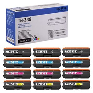 bigspce tn-339 compatible 12pack (3bk/3c/3m/3y) tn339 super high yield toner cartridge replacement for brother hl-l8250cdn l8350cdw/cdwt l9200cdw/cdwt mfc-l8600cdw 9460cdn dcp-9050cdn 9055cdn printer
