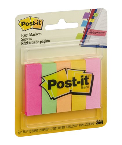 3M 670-5AF 1/2" X 1.75" Post It Page Markers Assorted Colors 5 Count