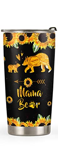 64HYDRO 20oz Mama Bear Unique Birthday Gifts for Women, Wife, Mom, Daughter, Friends, Valentines Day Gifts for Her, Inspirational Gifts Mother Bear Tumbler Cup, Insulated Travel Coffee Mug with Lid