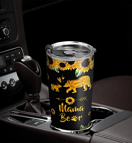 64HYDRO 20oz Mama Bear Unique Birthday Gifts for Women, Wife, Mom, Daughter, Friends, Valentines Day Gifts for Her, Inspirational Gifts Mother Bear Tumbler Cup, Insulated Travel Coffee Mug with Lid