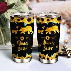 64HYDRO 20oz Mama Bear Unique Birthday Gifts for Women, Wife, Mom, Daughter, Friends, Valentines Day Gifts for Her, Inspirational Gifts Mother Bear Tumbler Cup, Insulated Travel Coffee Mug with Lid