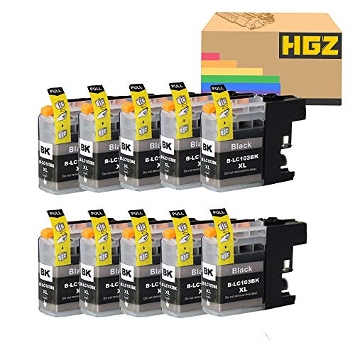 HGZ 10 Pack LC103XL Black Ink Cartridge Replacement for LC103 MFC-J245 MFC-J285DW MFC-J450DW MFC-J475DW MFC-J650DW MFC-J870DW MFC-J875DW Printer (10 Black)