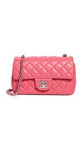 chanel women’s pre-loved pink lambskin rectangular flap bag, pink, one size