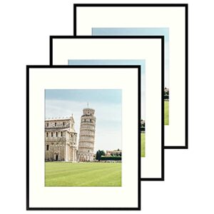 golden state art, 11×14 aluminum metal frame with ivory mat for 8×10 pictures, includes with sawtooth hangers and spring clips – wall mounting – real glass (black, 3 pack)
