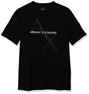 a|x armani exchange mens crew neck logo tee t shirt, quilted logo black, medium us