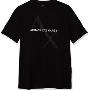 A|X ARMANI EXCHANGE mens Crew Neck Logo Tee T Shirt, Quilted Logo Black, Medium US