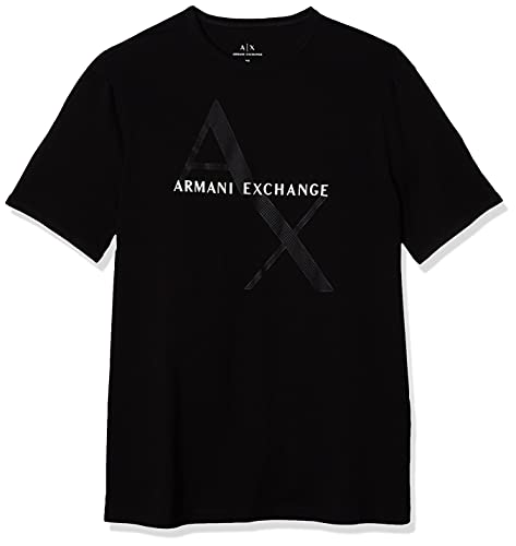 A|X ARMANI EXCHANGE mens Crew Neck Logo Tee T Shirt, Quilted Logo Black, Medium US