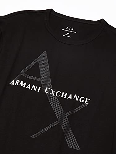 A|X ARMANI EXCHANGE mens Crew Neck Logo Tee T Shirt, Quilted Logo Black, Medium US