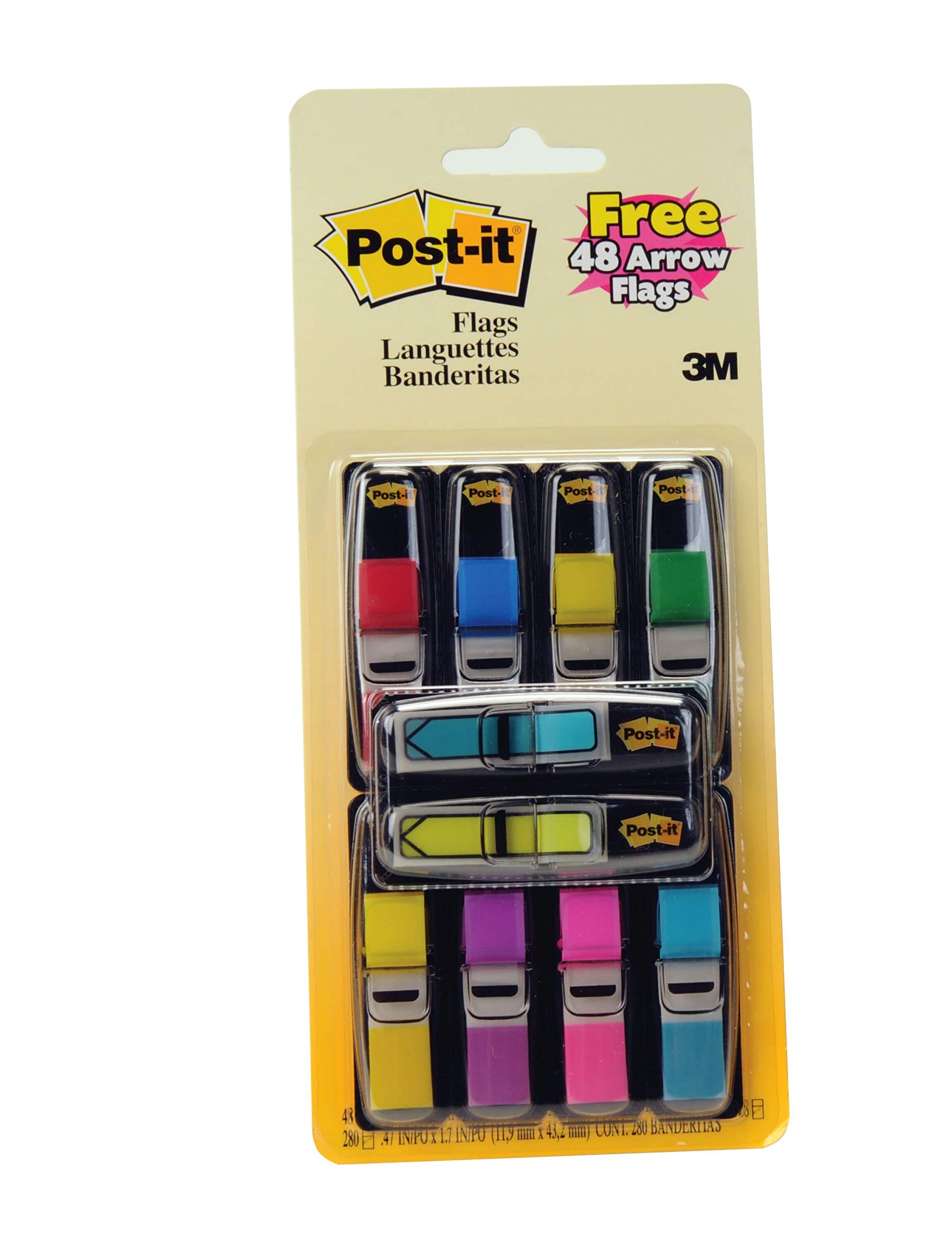 Post-it Flags Value Pack, 35/Dispenser, 8 Dispensers/Pack.47 in Wide, Assorted Colors, Includes 48 Free Arrow Flags (683-VAD1)