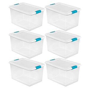 Sterilite 64 Quart Clear Plastic Stackable Storage Container Bin Box Tote with White Latching Lid Organizing Solution for Home & Classroom, 6 Pack