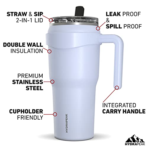 Hydrapeak Roadster 40oz Tumbler with Handle and 2-in-1 Straw Lid, Insulated Leak Proof Double Walled Stainless Steel Coffee Travel Mug - Keeps Cold for 34 Hours or Hot for 10 Hours (Ice)