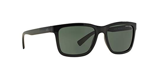 A|X ARMANI EXCHANGE Men's AX4045S Rectangular Sunglasses, Shiny Black/Green, 56 mm