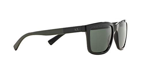 A|X ARMANI EXCHANGE Men's AX4045S Rectangular Sunglasses, Shiny Black/Green, 56 mm